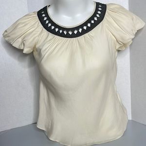 Banana Republic 100% silk cream black blouse small